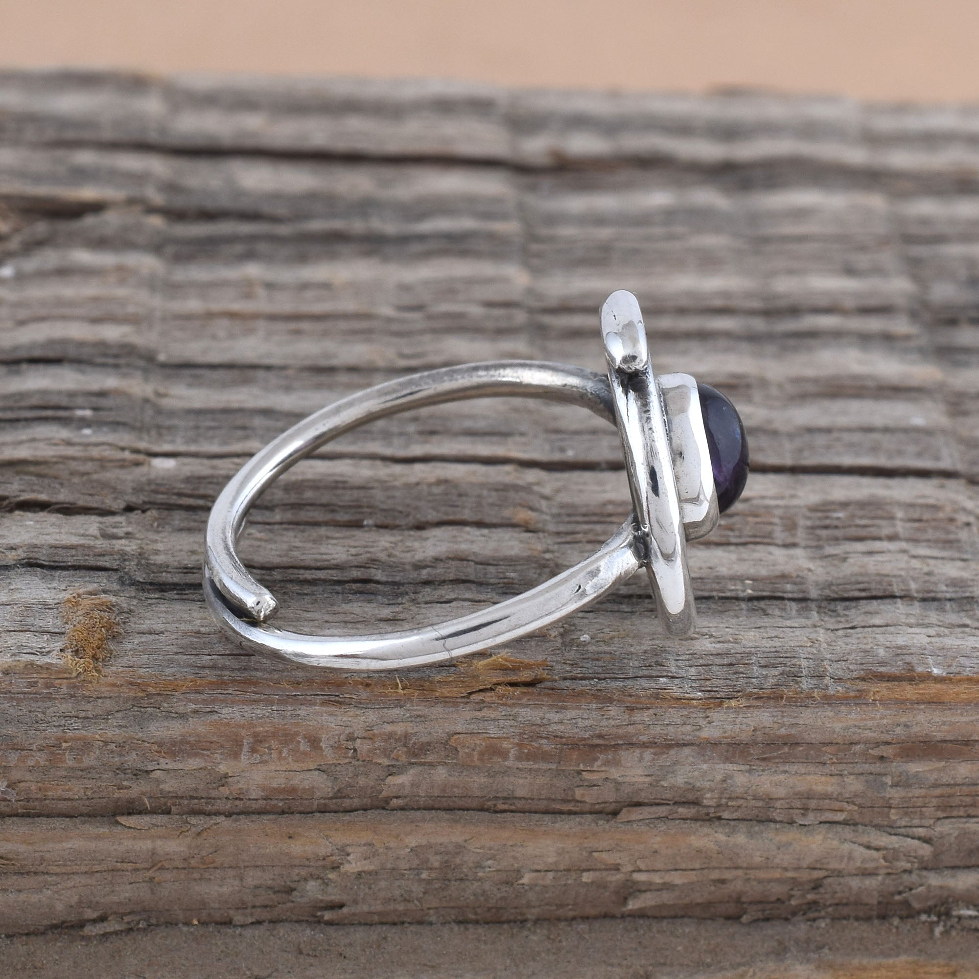 Amethyst Round Spiral Adjustable Ring