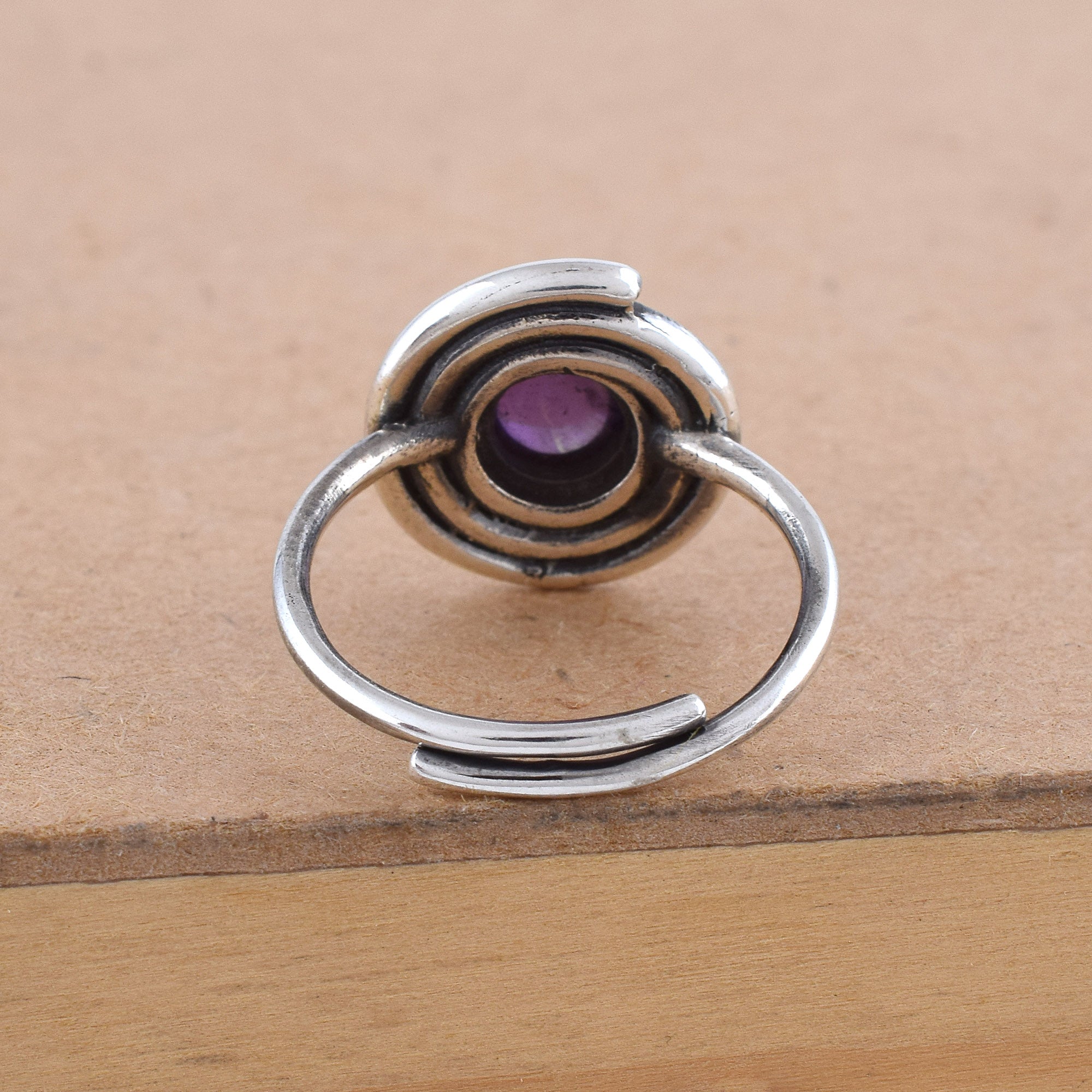 Amethyst Round Spiral Adjustable Ring