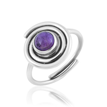 Amethyst Round Spiral Adjustable Ring