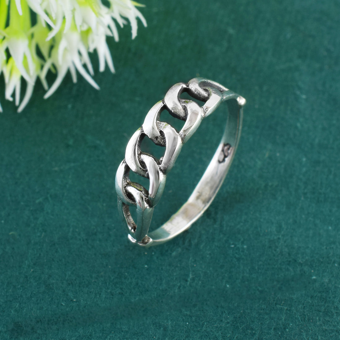 Silver Curb Link Chain Ring