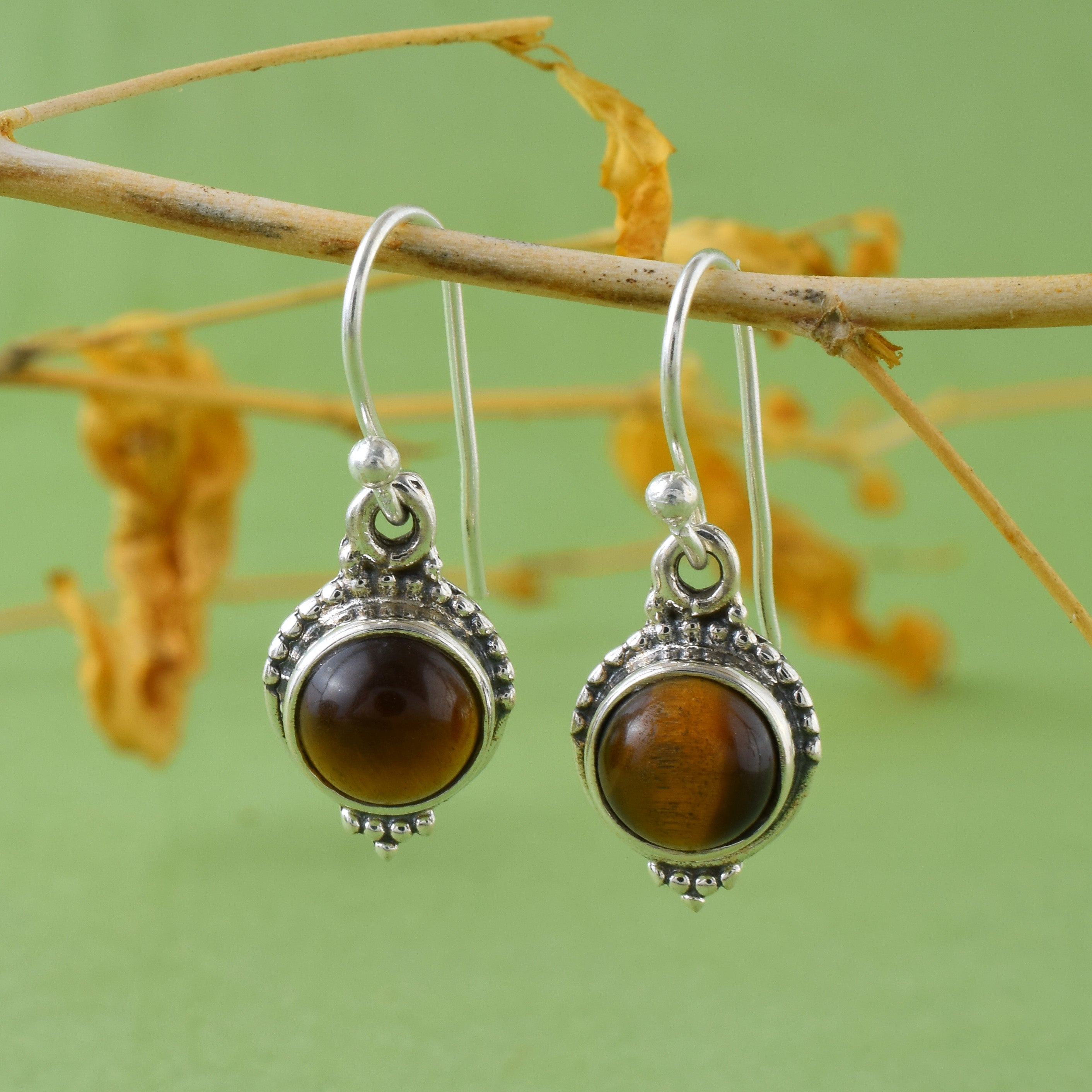 Ethnic Tiger Eye Dangle Earrings