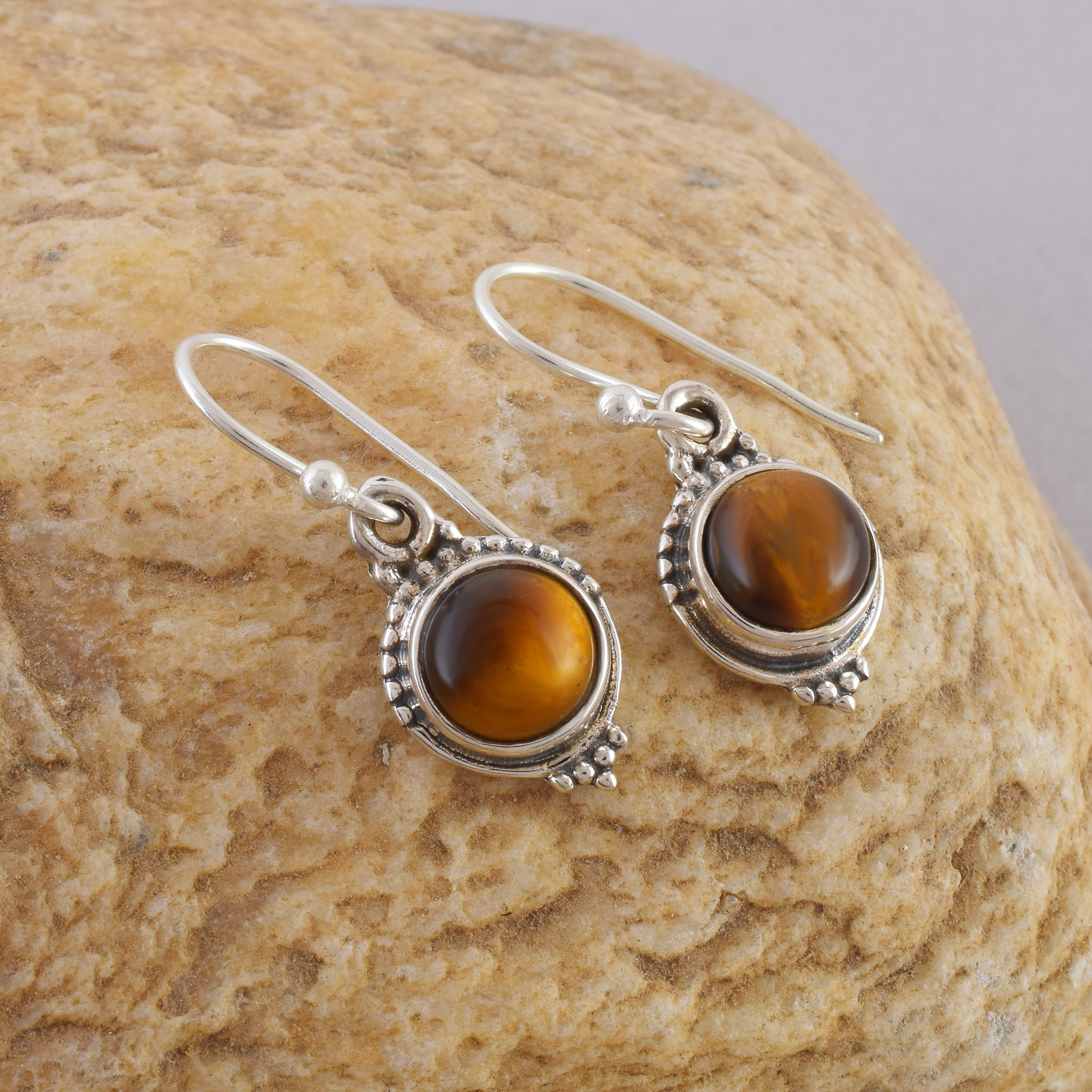 Ethnic Tiger Eye Dangle Earrings