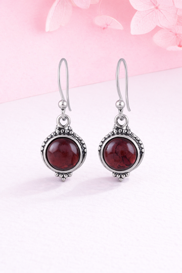 Deep Red Garnet Silver Dangle Earrings