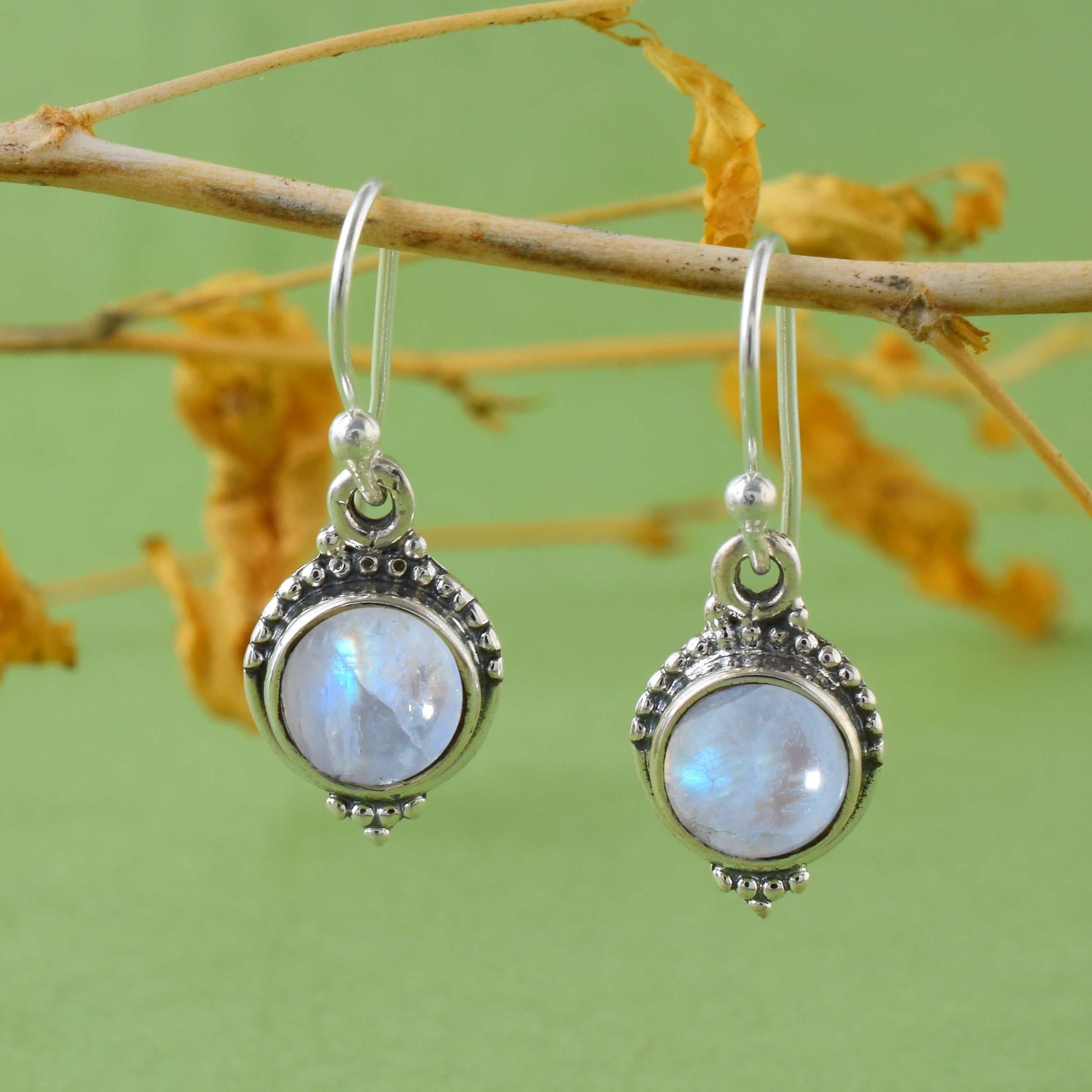 Rainbow Moonstone Silver Dangle Earrings