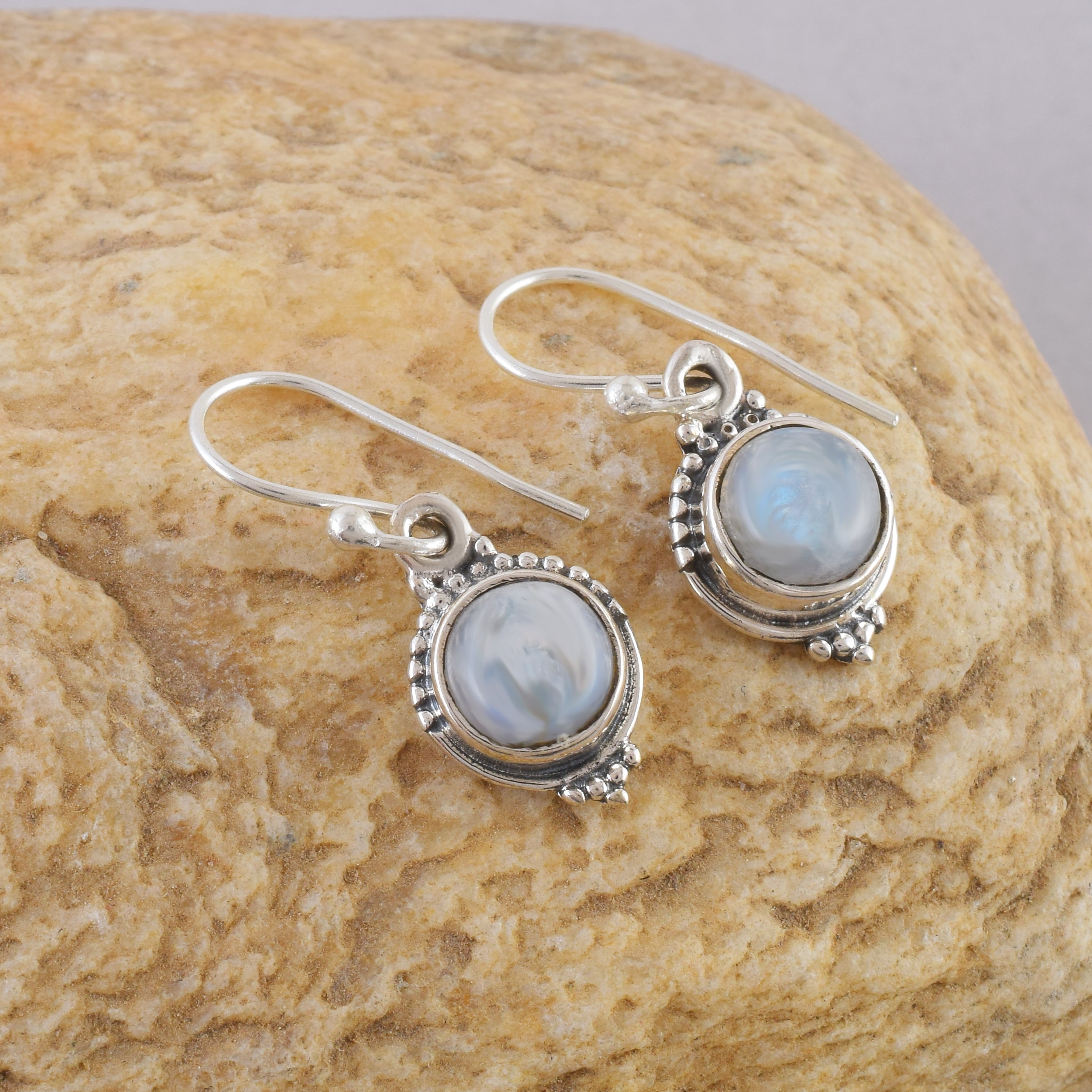 Rainbow Moonstone Silver Dangle Earrings