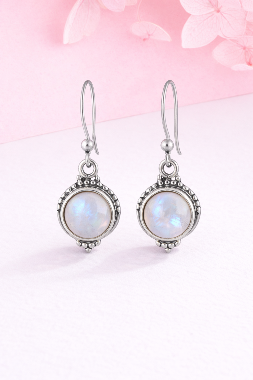Rainbow Moonstone Silver Dangle Earrings