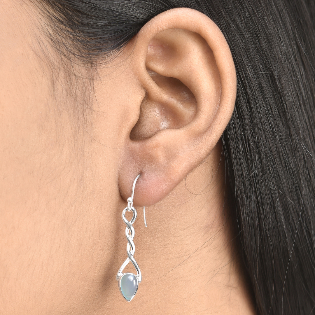 Aqua Chalcedony Silver Twisted Dangle Earrings