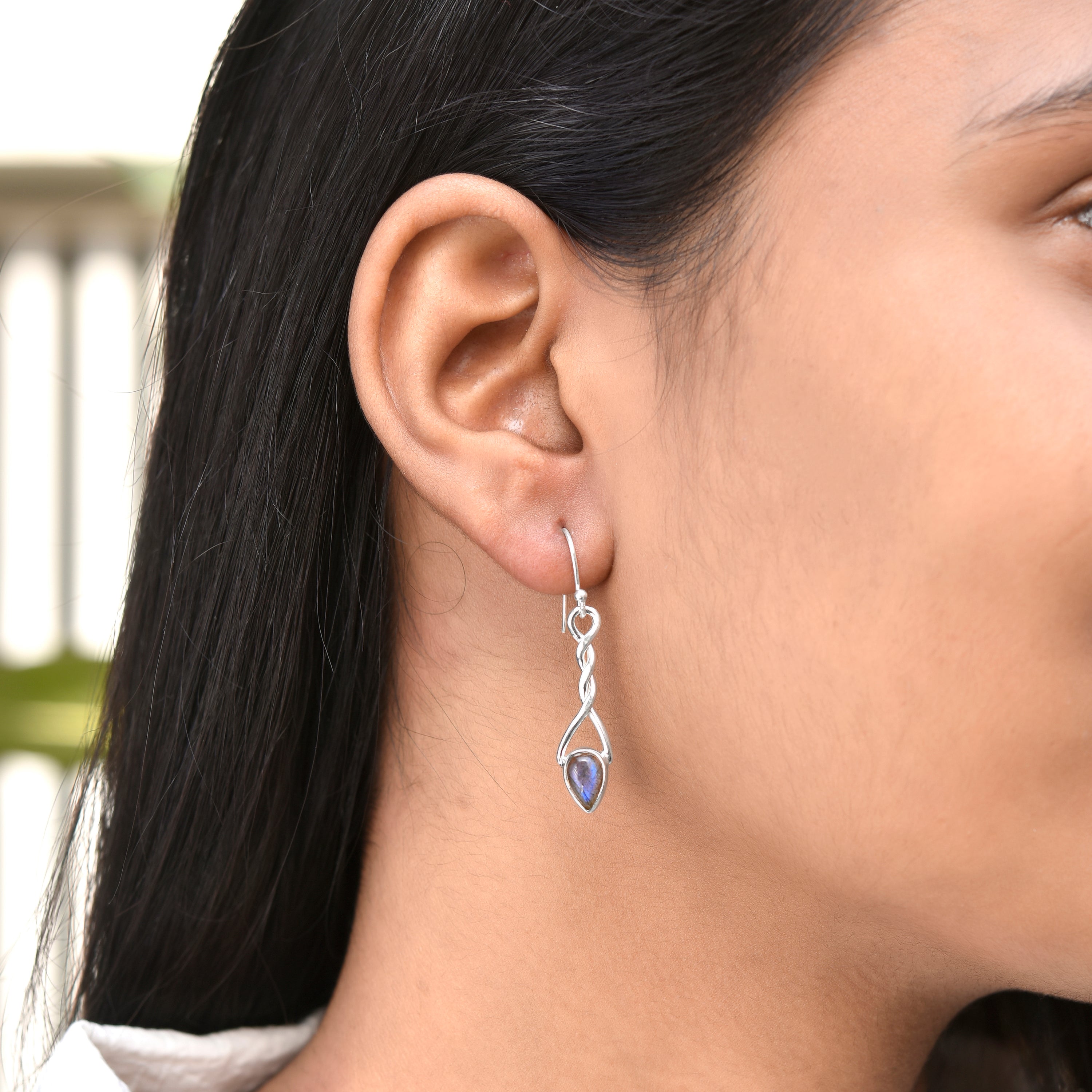 Labradorite Silver Twisted Teardrop Earrings