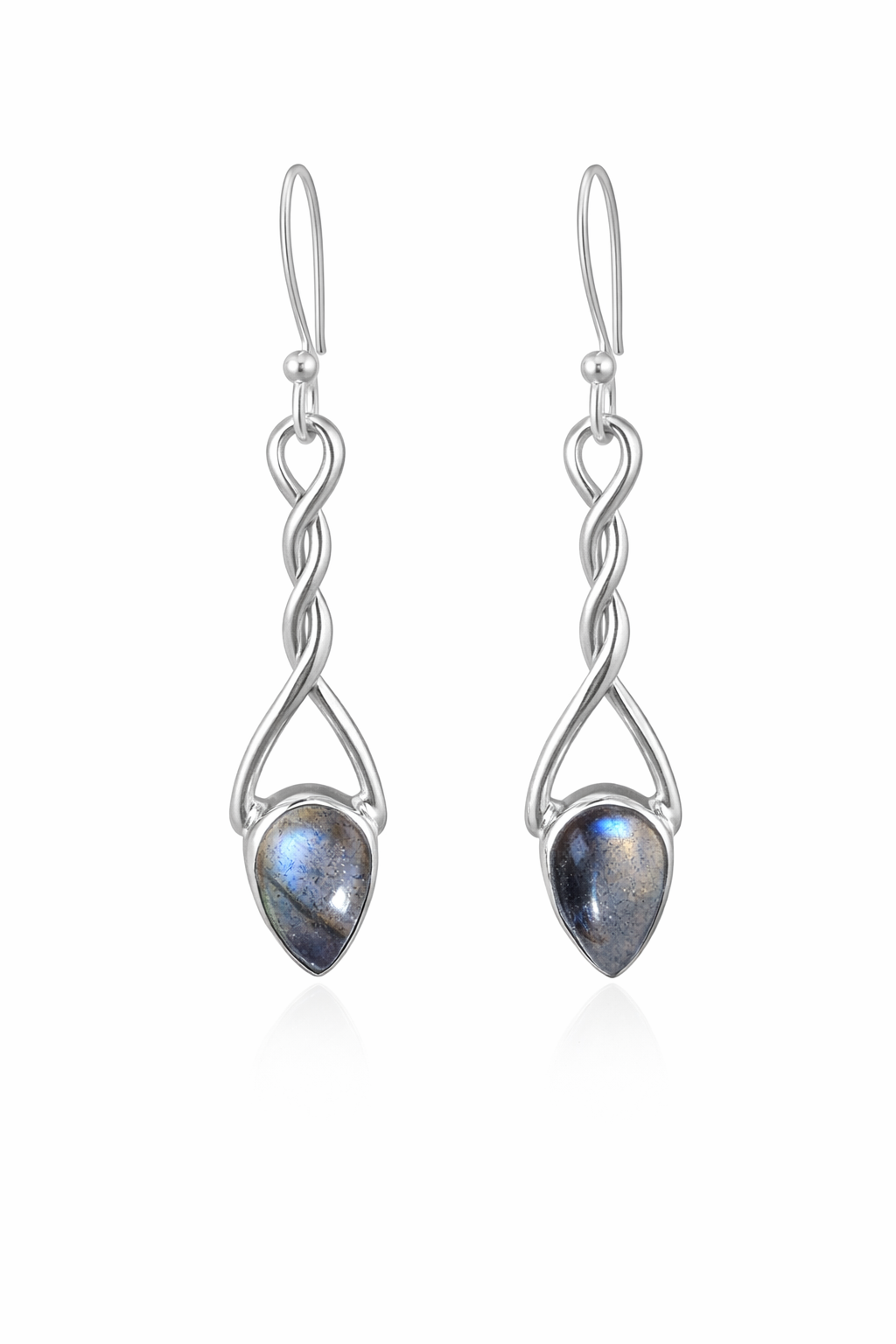 Labradorite Silver Twisted Teardrop Earrings