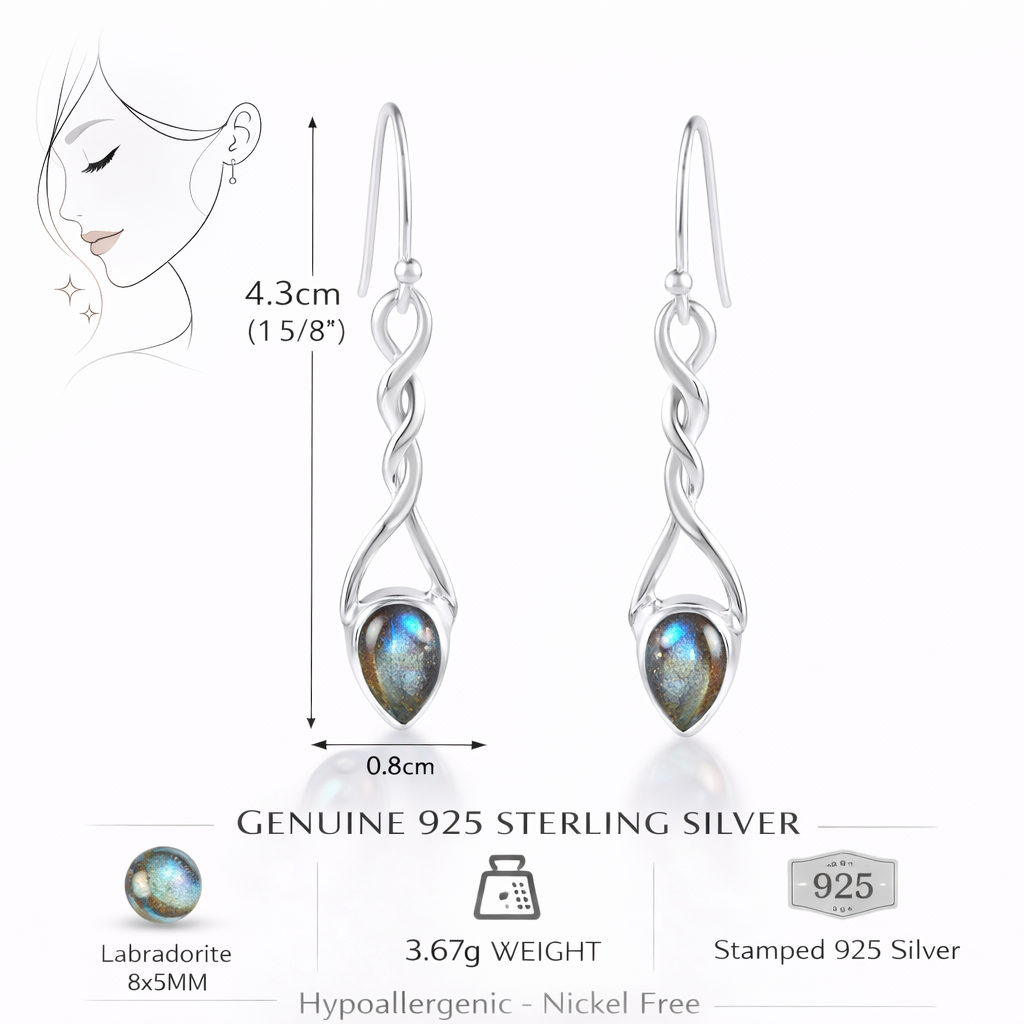 Labradorite Silver Twisted Teardrop Earrings