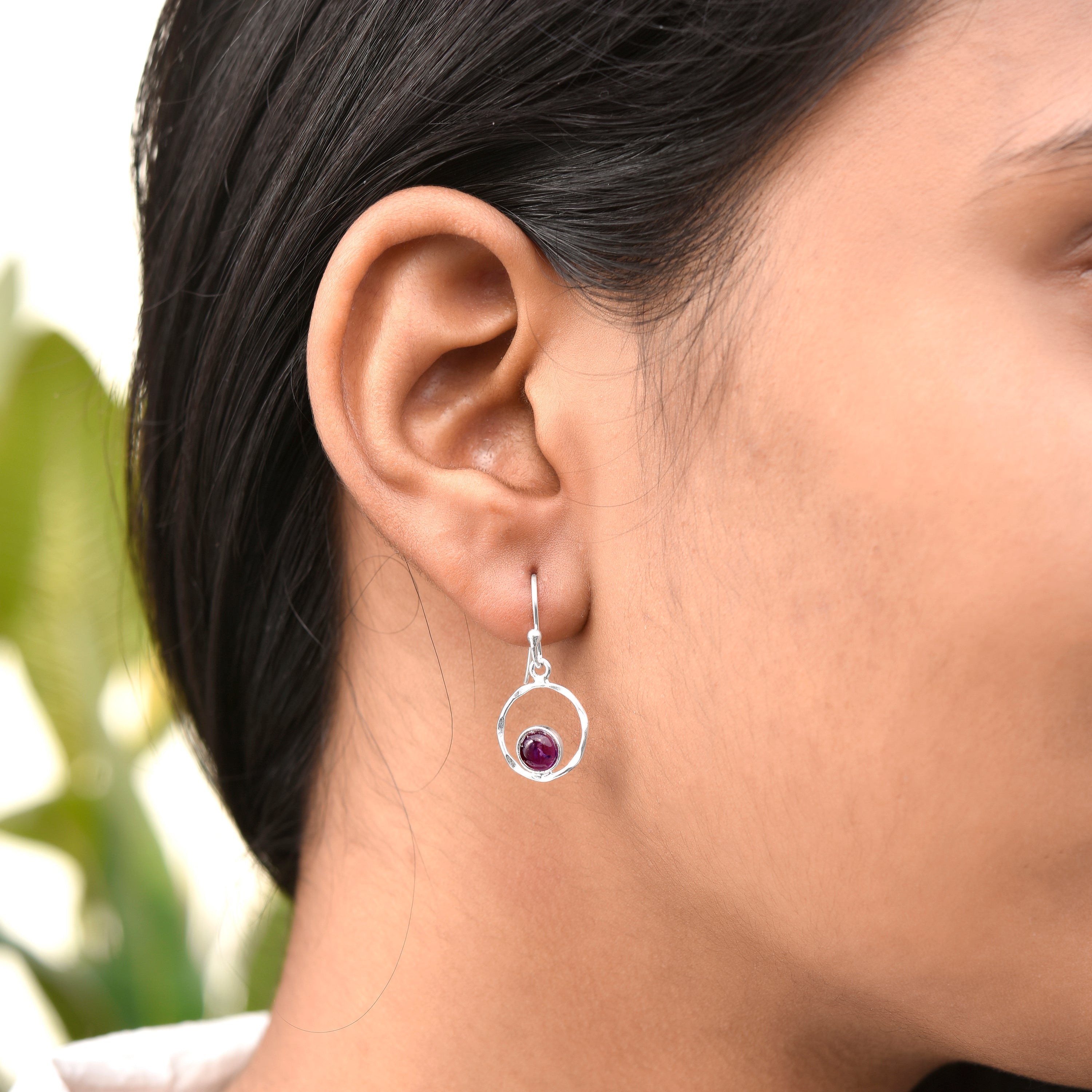 Amethyst Round Silver Dangle Earrings