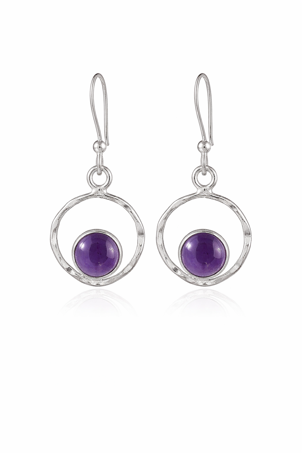 Amethyst Round Silver Dangle Earrings