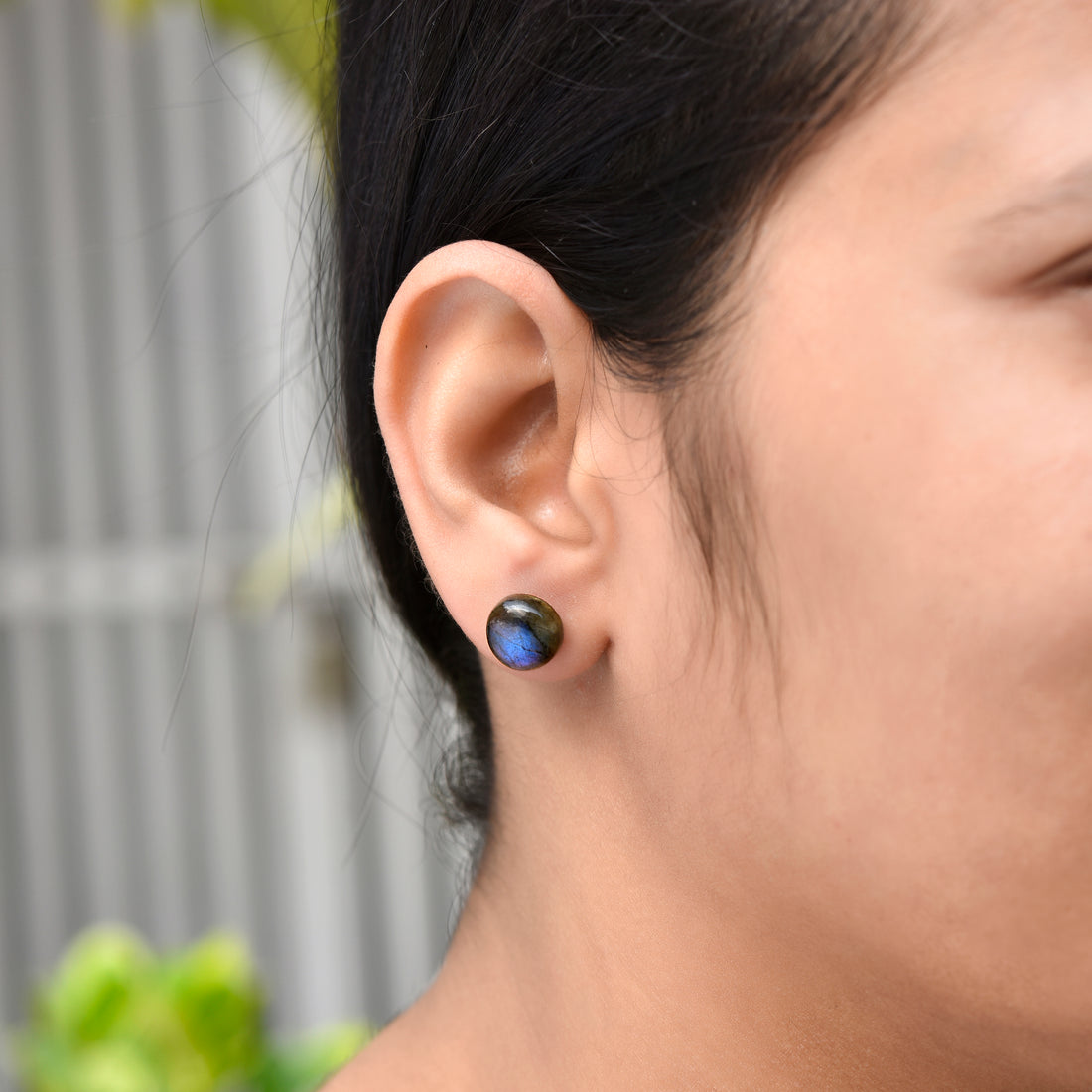 Natural Round Labradorite Studs Earring