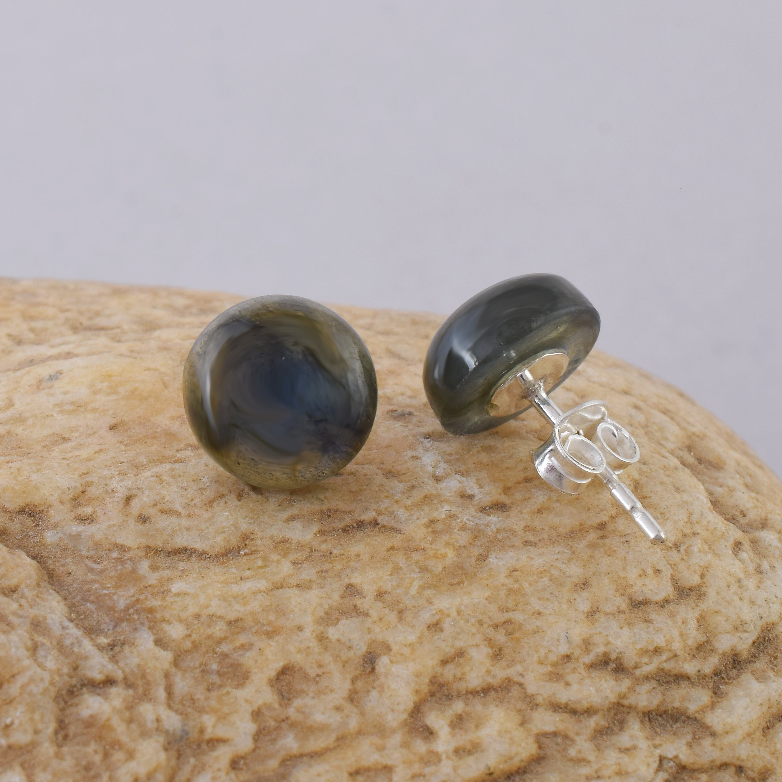 Natural Round Labradorite Studs Earring