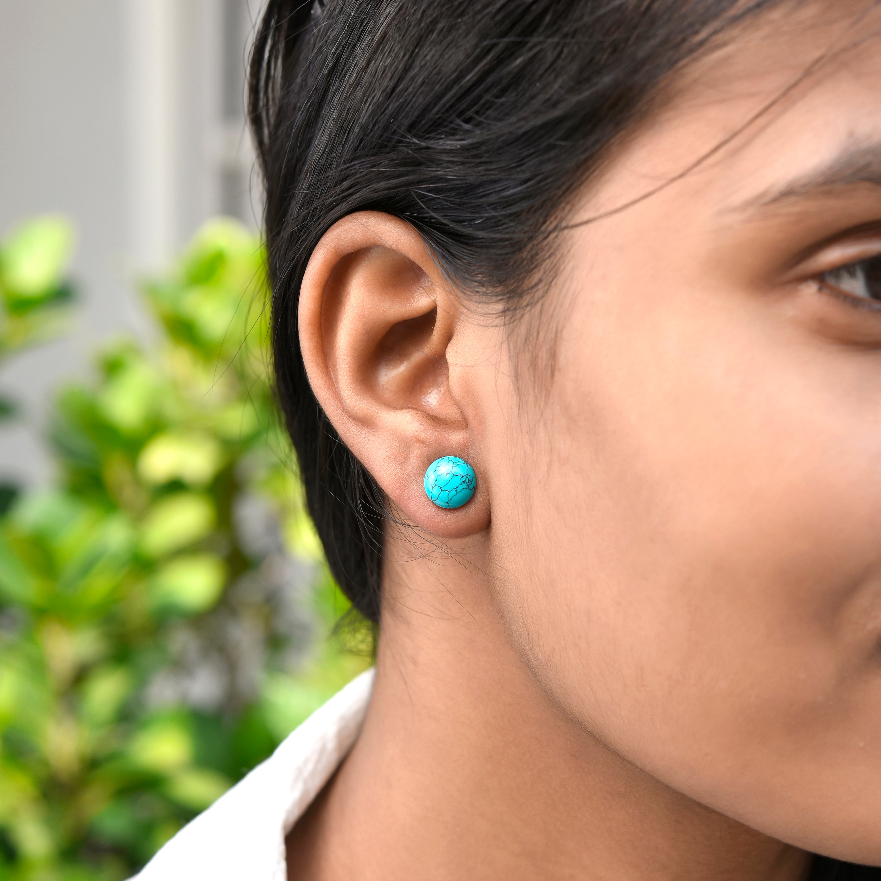 Natural Turquoise Silver Stud Earrings