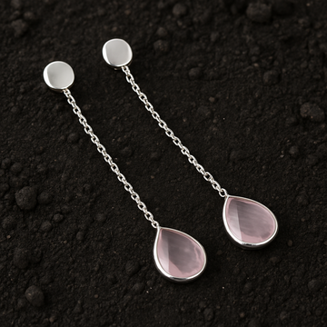 Pink Rose Quartz Silver Dangle Earrings
