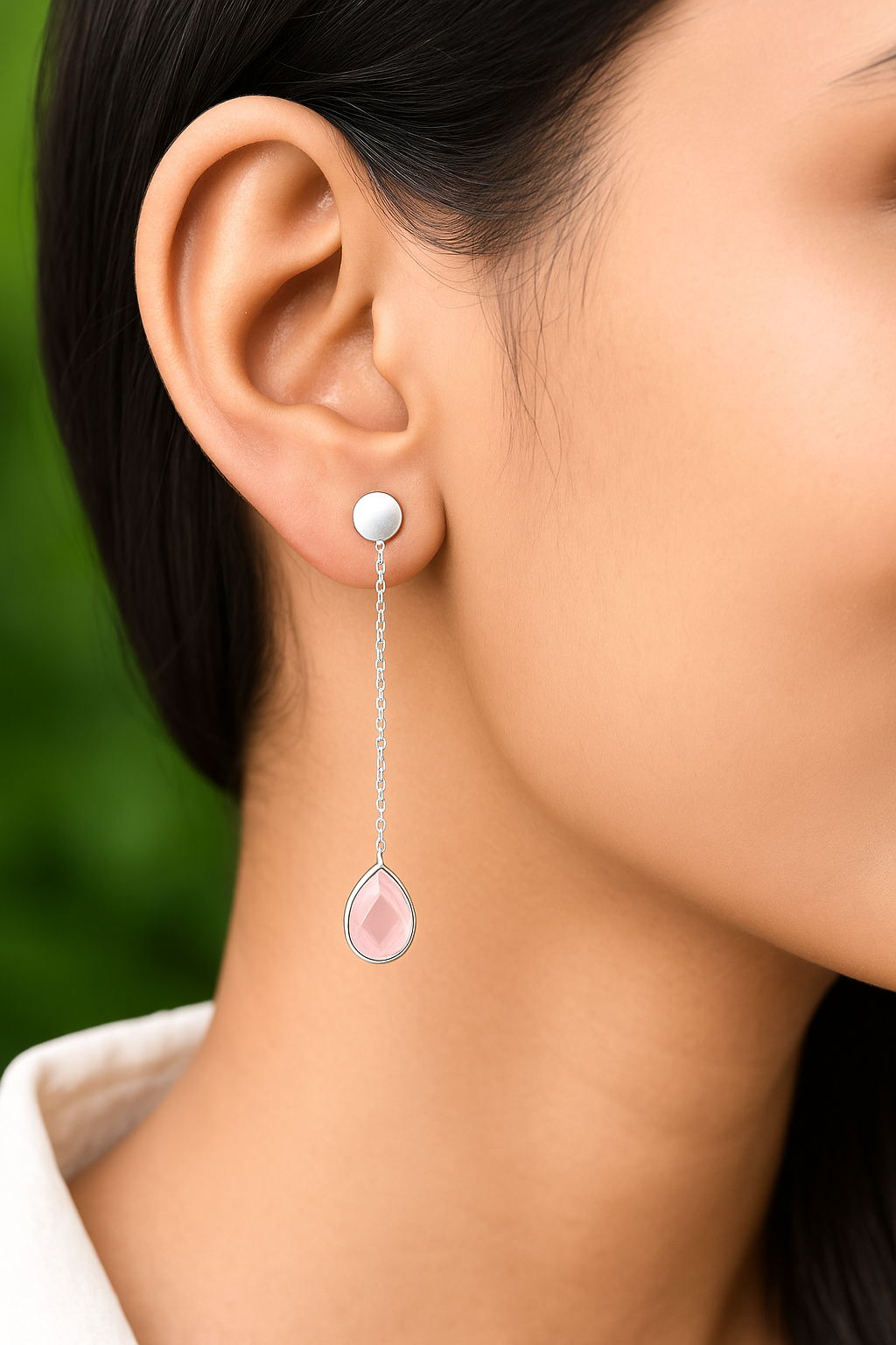 Pink Rose Quartz Silver Dangle Earrings