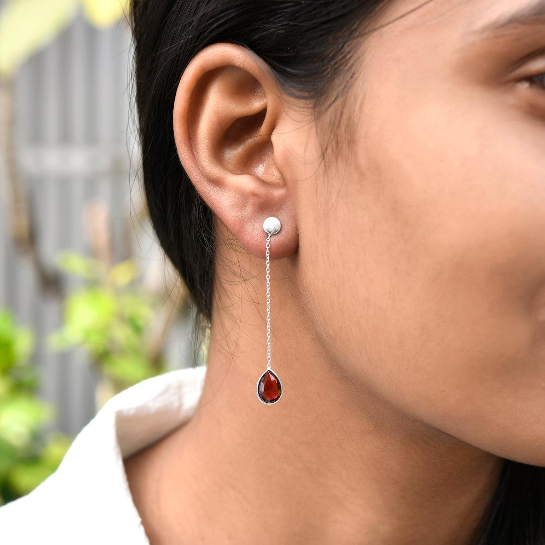 Deep Red Garnet Silver Dangle Earring