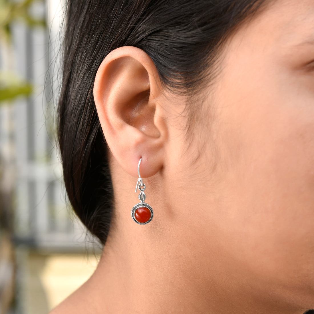 Red Carnelian Silver Dangle Earrings