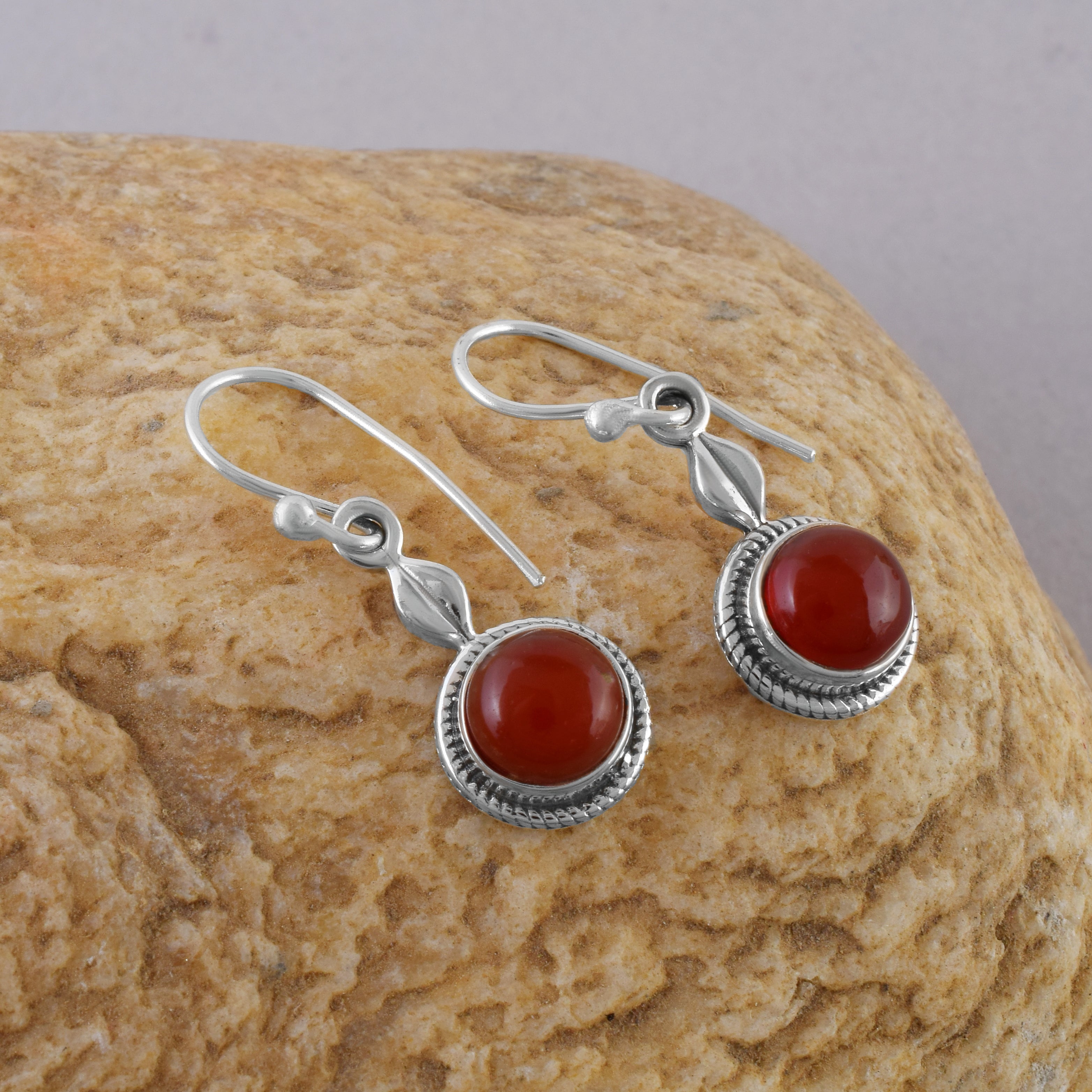 Red Carnelian Silver Dangle Earrings