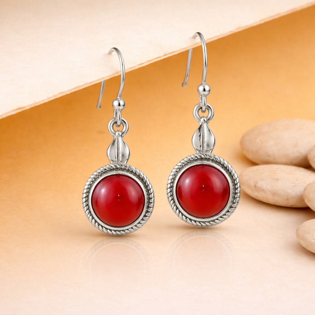 Red Carnelian Silver Dangle Earrings