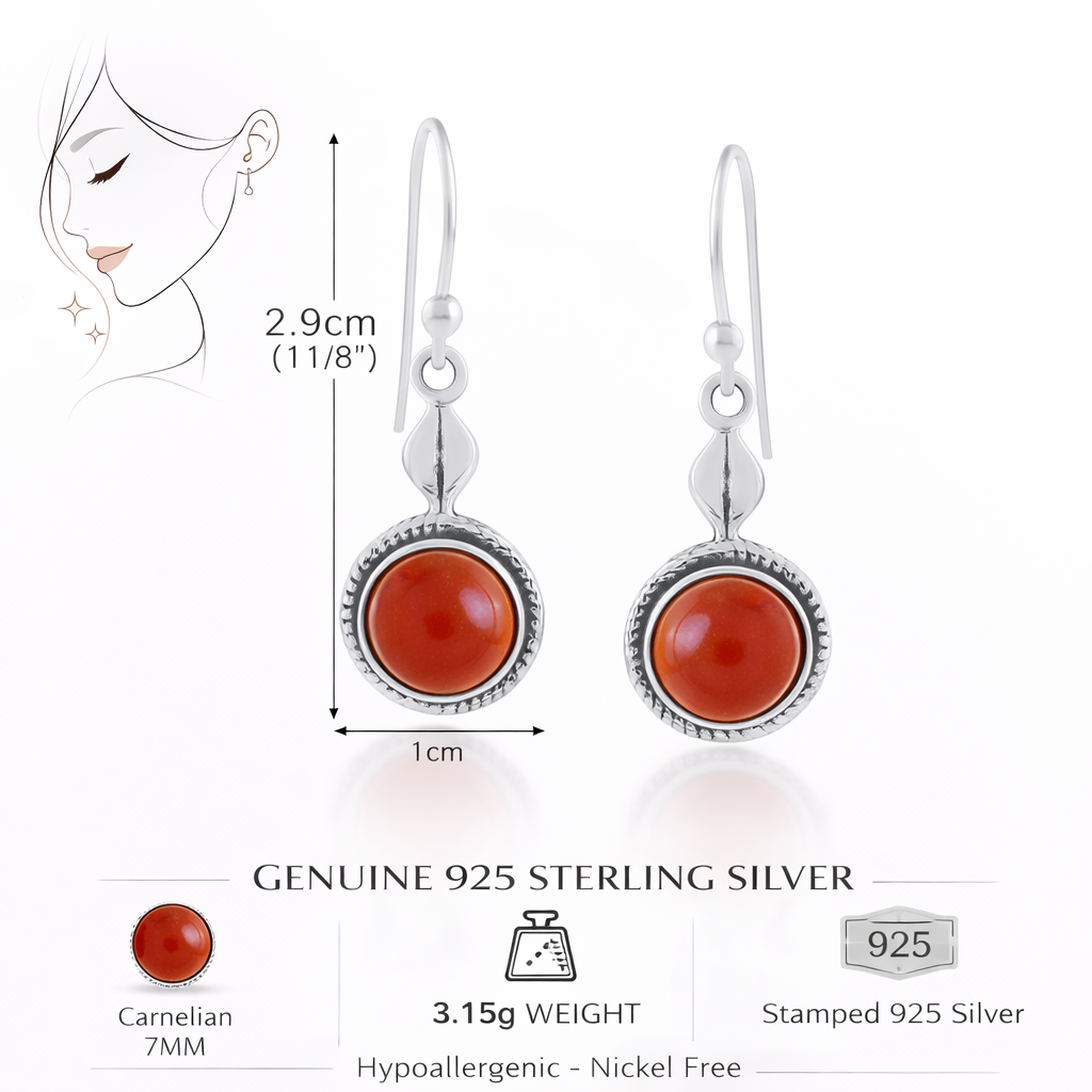 Red Carnelian Silver Dangle Earrings