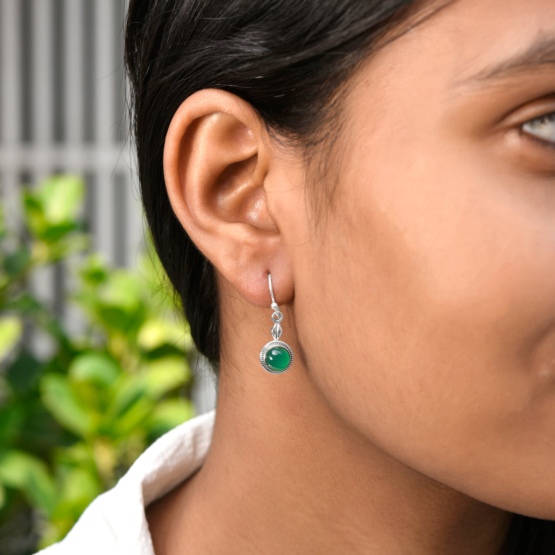 Green Onyx Silver Dangle Earrings