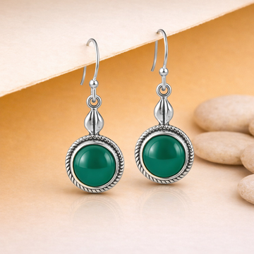 Green Onyx Silver Dangle Earrings