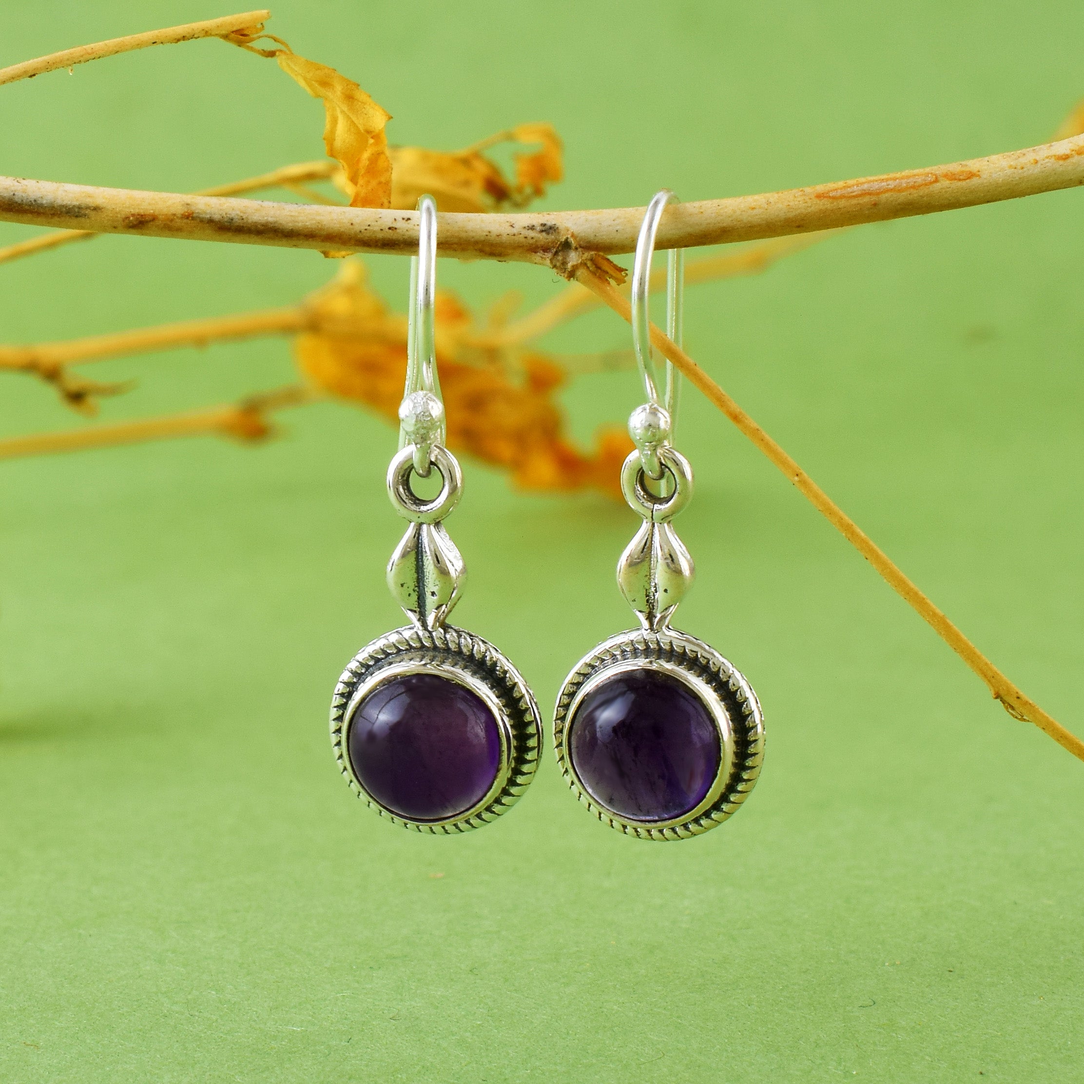 Purple Amethyst Silver Dangle Earrings