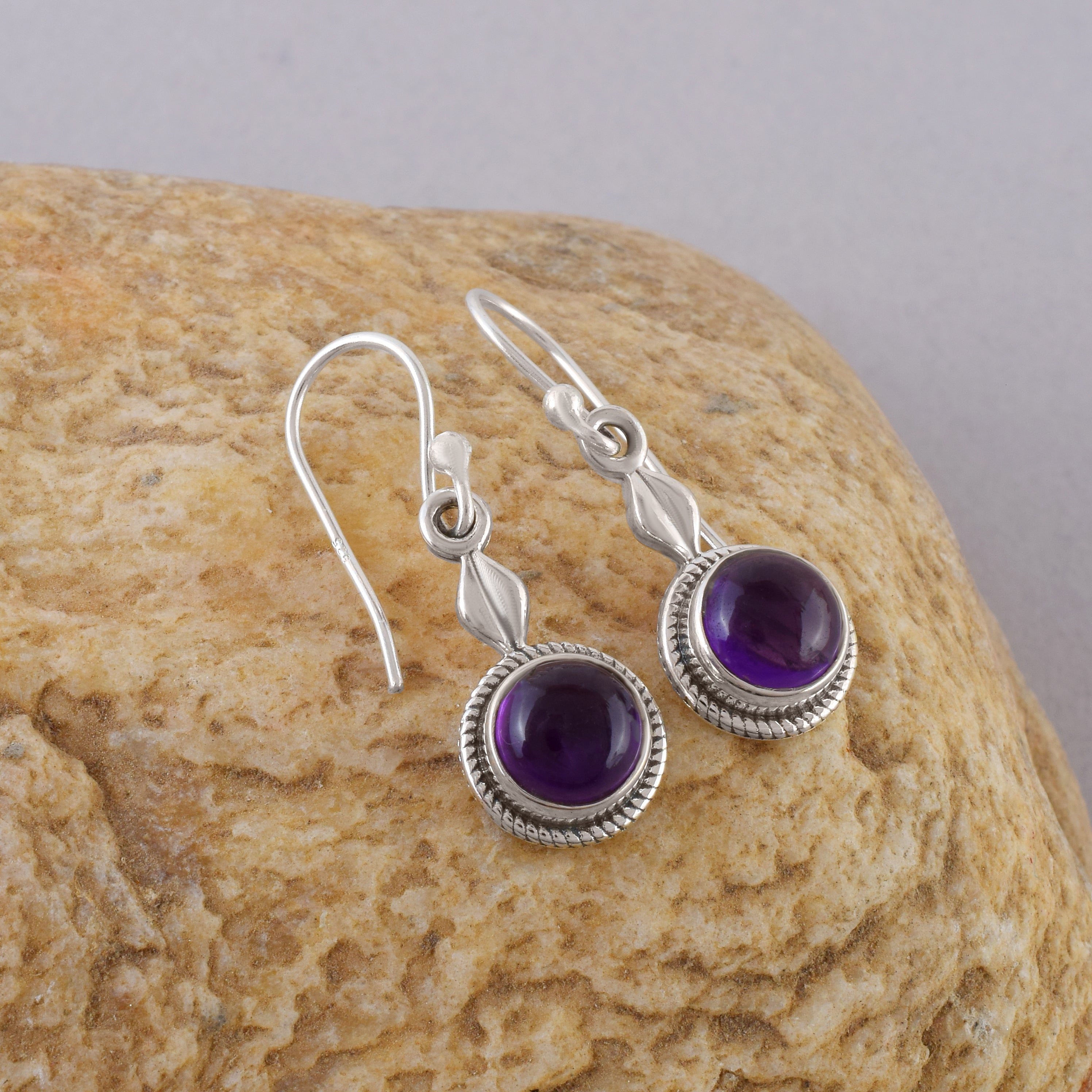 Purple Amethyst Silver Dangle Earrings