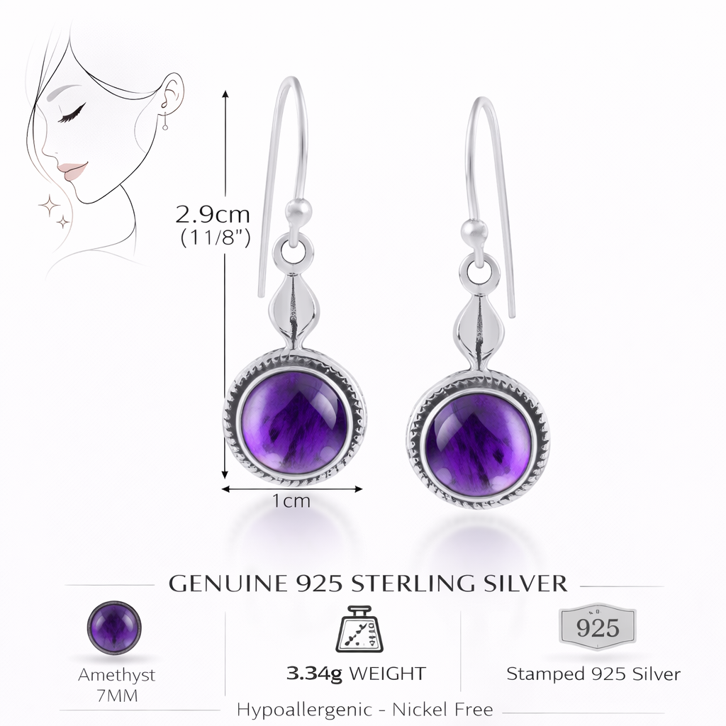 Purple Amethyst Silver Dangle Earrings