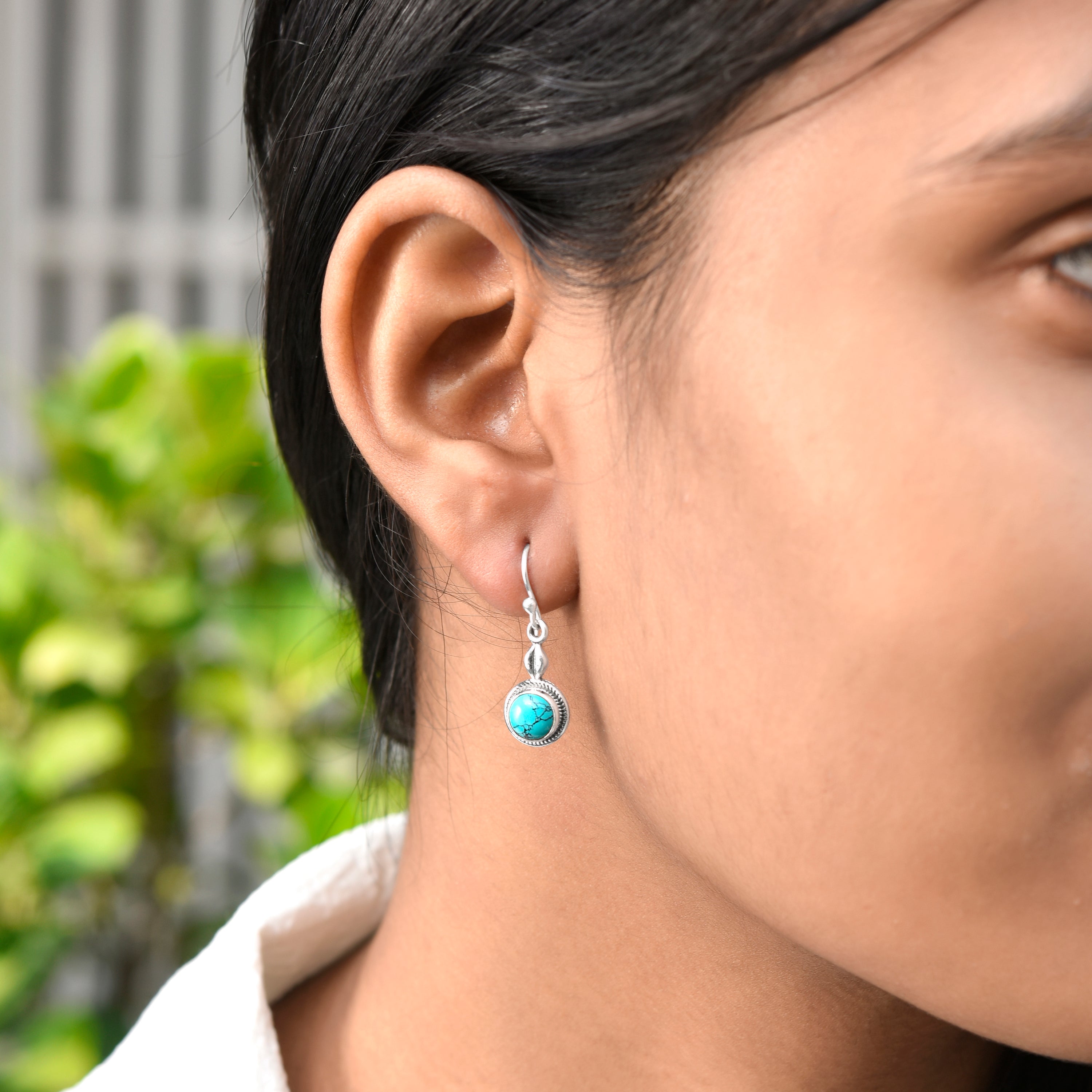 Natural Turquoise Silver Dangle Earrings