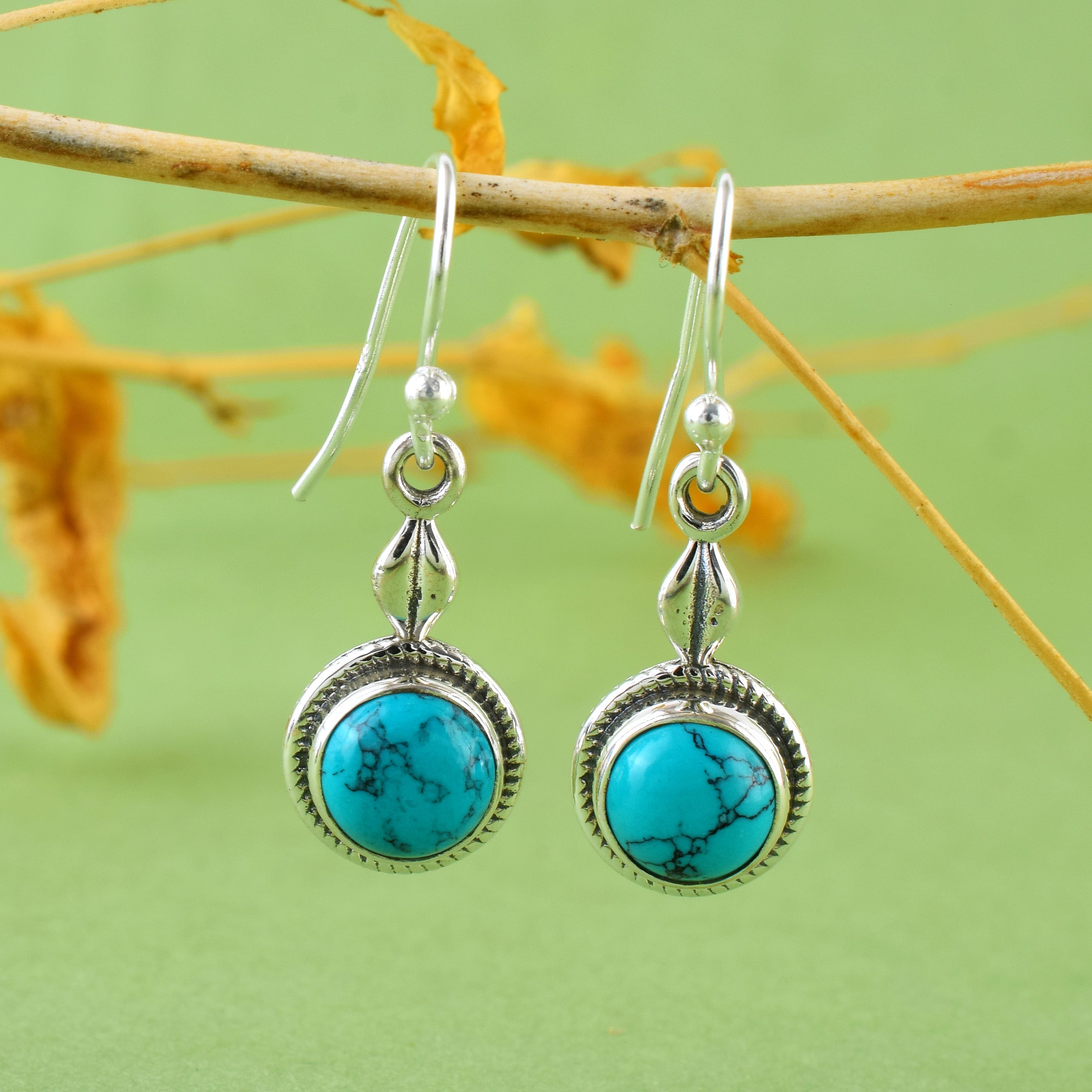 Natural Turquoise Silver Dangle Earrings