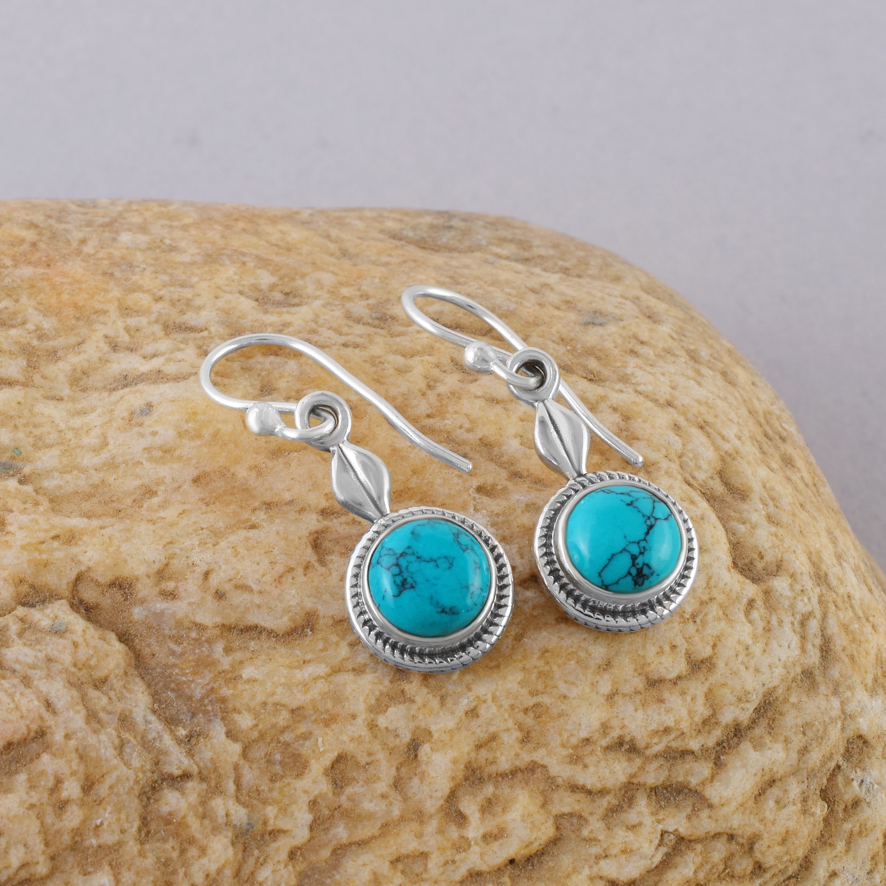 Natural Turquoise Silver Dangle Earrings
