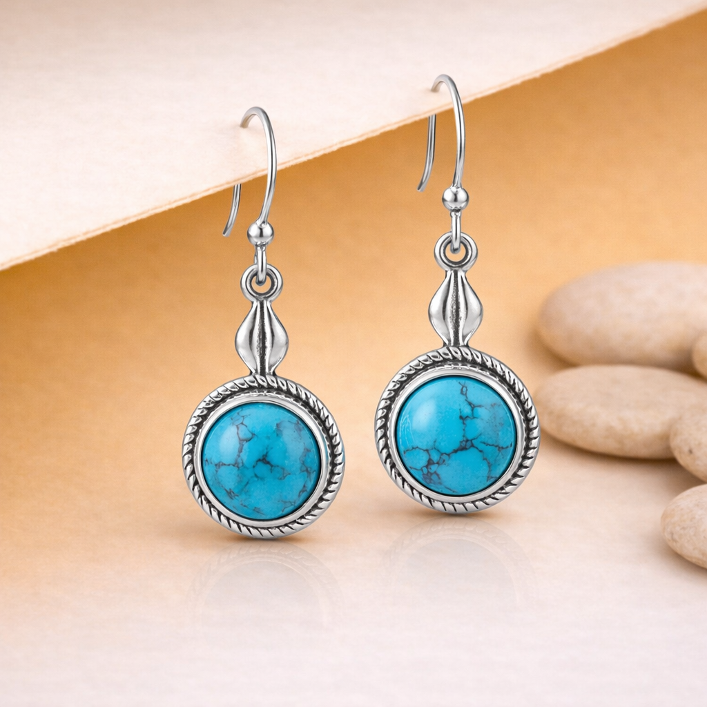 Natural Turquoise Silver Dangle Earrings