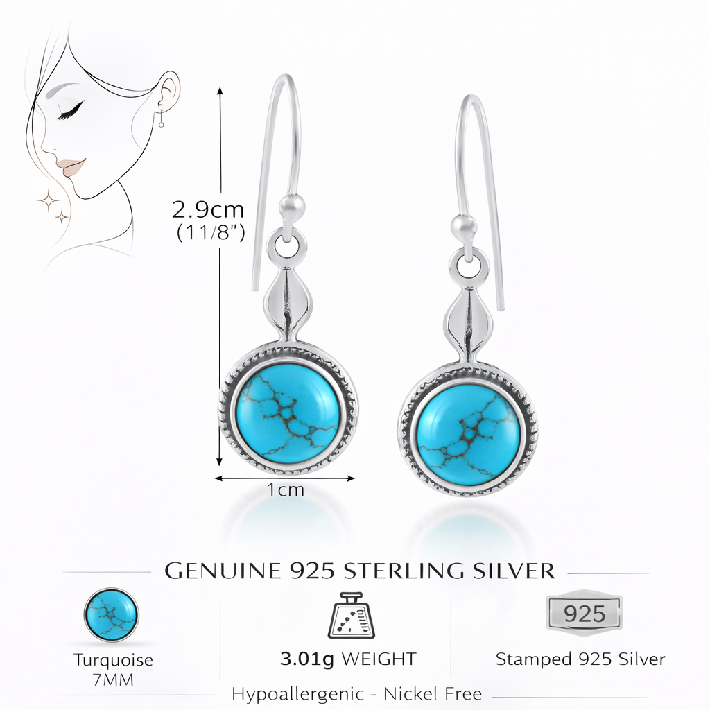 Natural Turquoise Silver Dangle Earrings