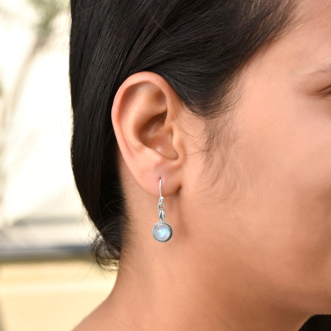 Rainbow Moonstone Silver Dangle Earrings