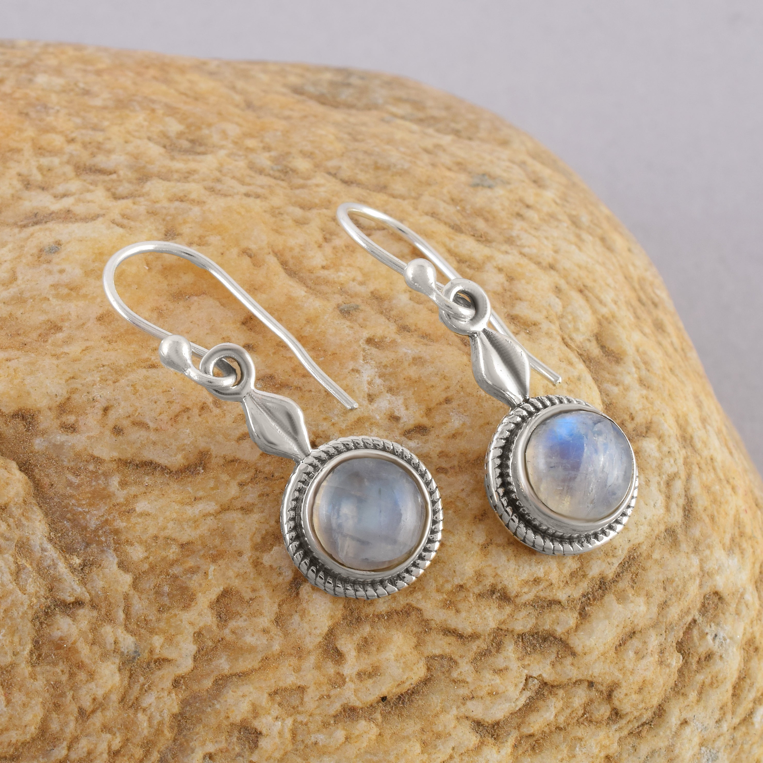 Rainbow Moonstone Silver Dangle Earrings
