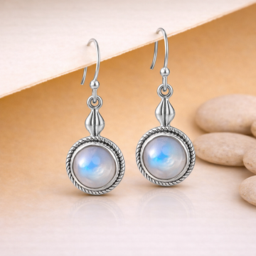 Rainbow Moonstone Silver Dangle Earrings