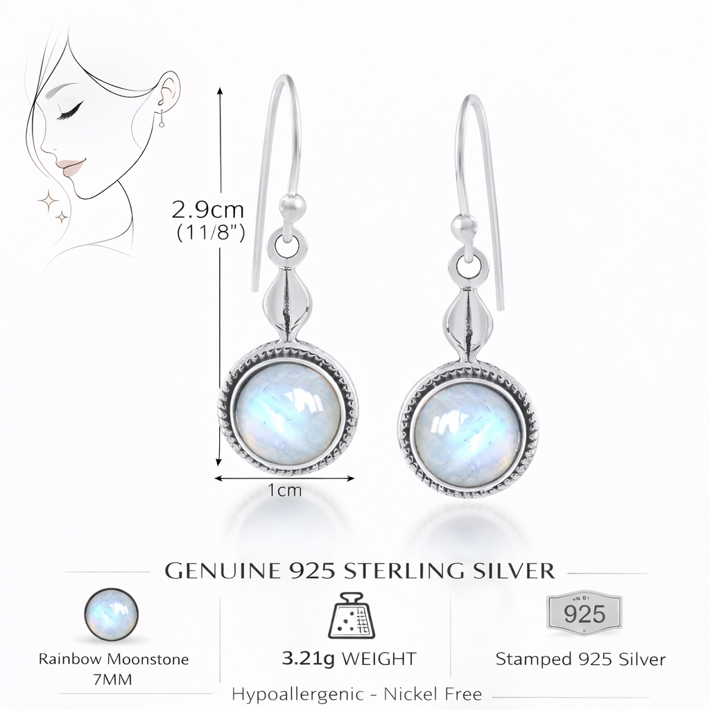 Rainbow Moonstone Silver Dangle Earrings