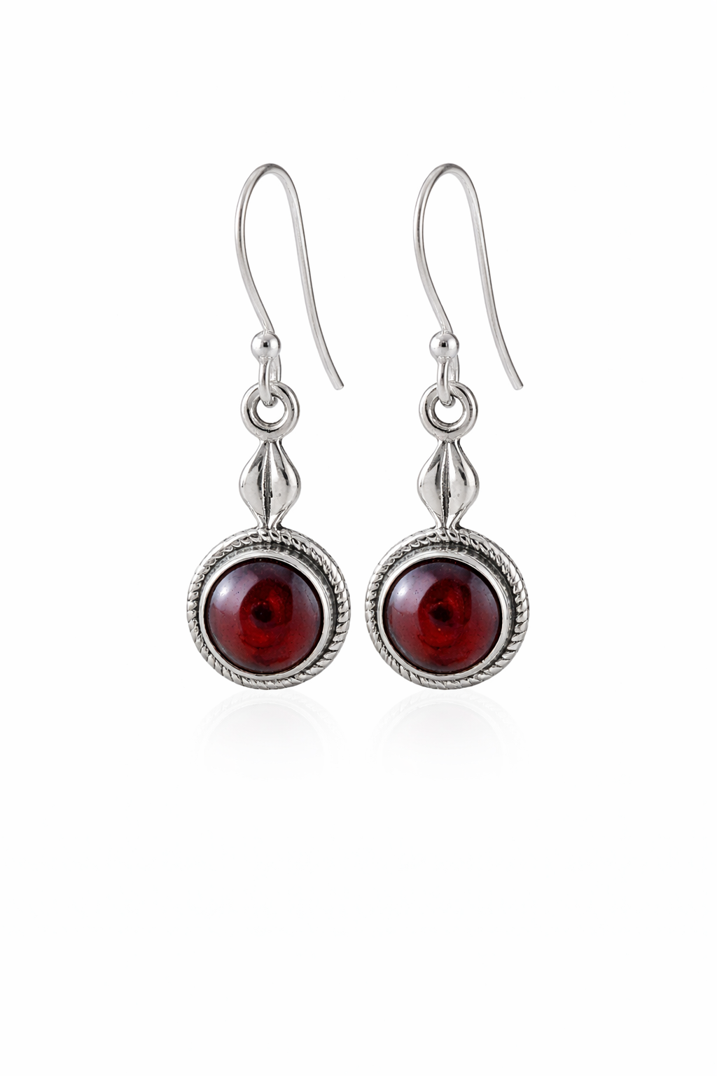 Natural Garnet Round Dangle Earrings