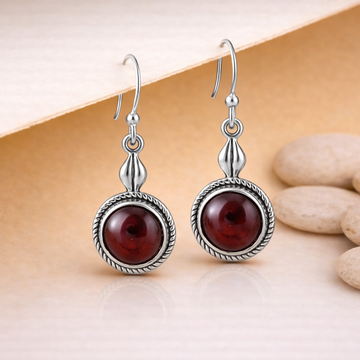 Natural Garnet Round Dangle Earrings