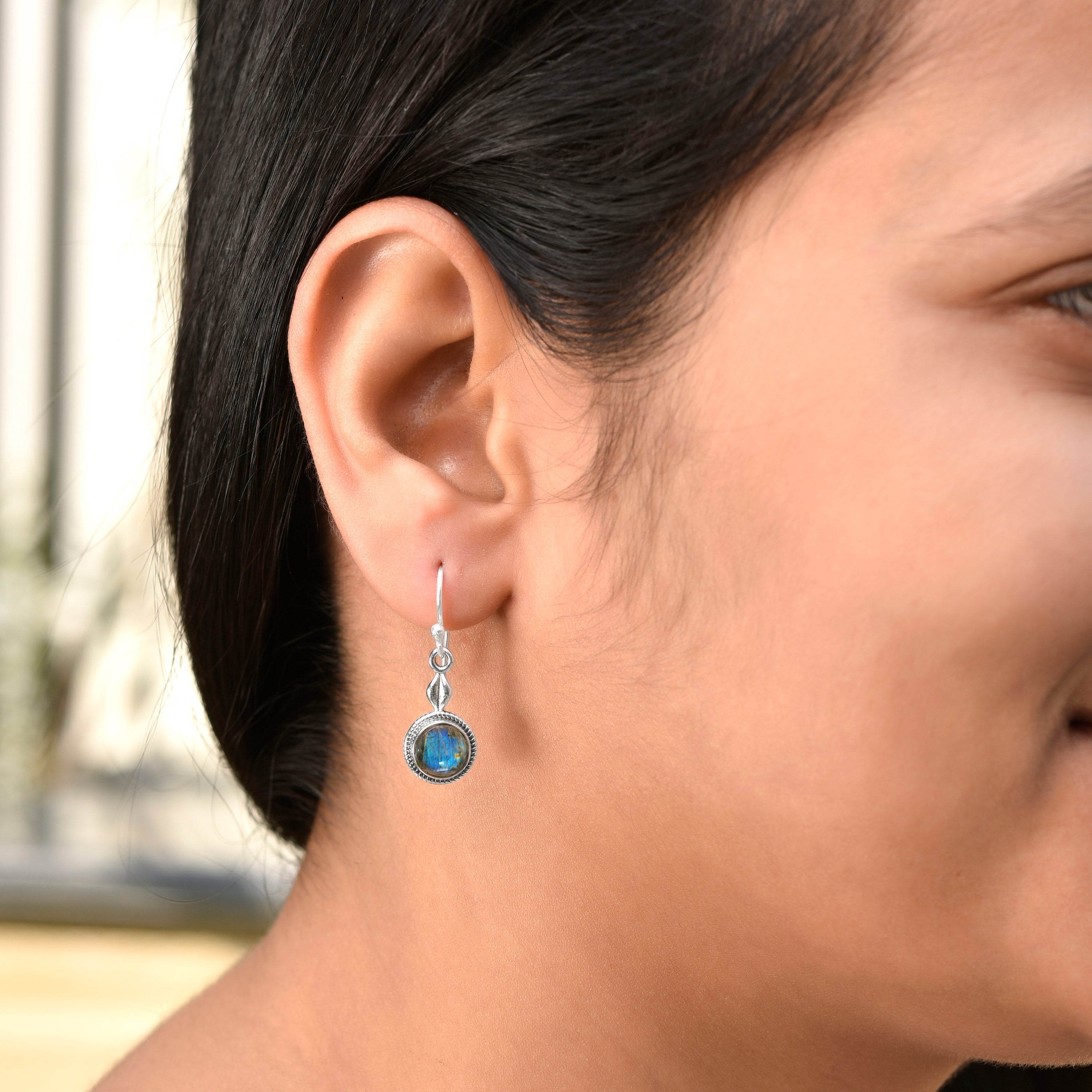 Labradorite Silver Round Dangle Earrings