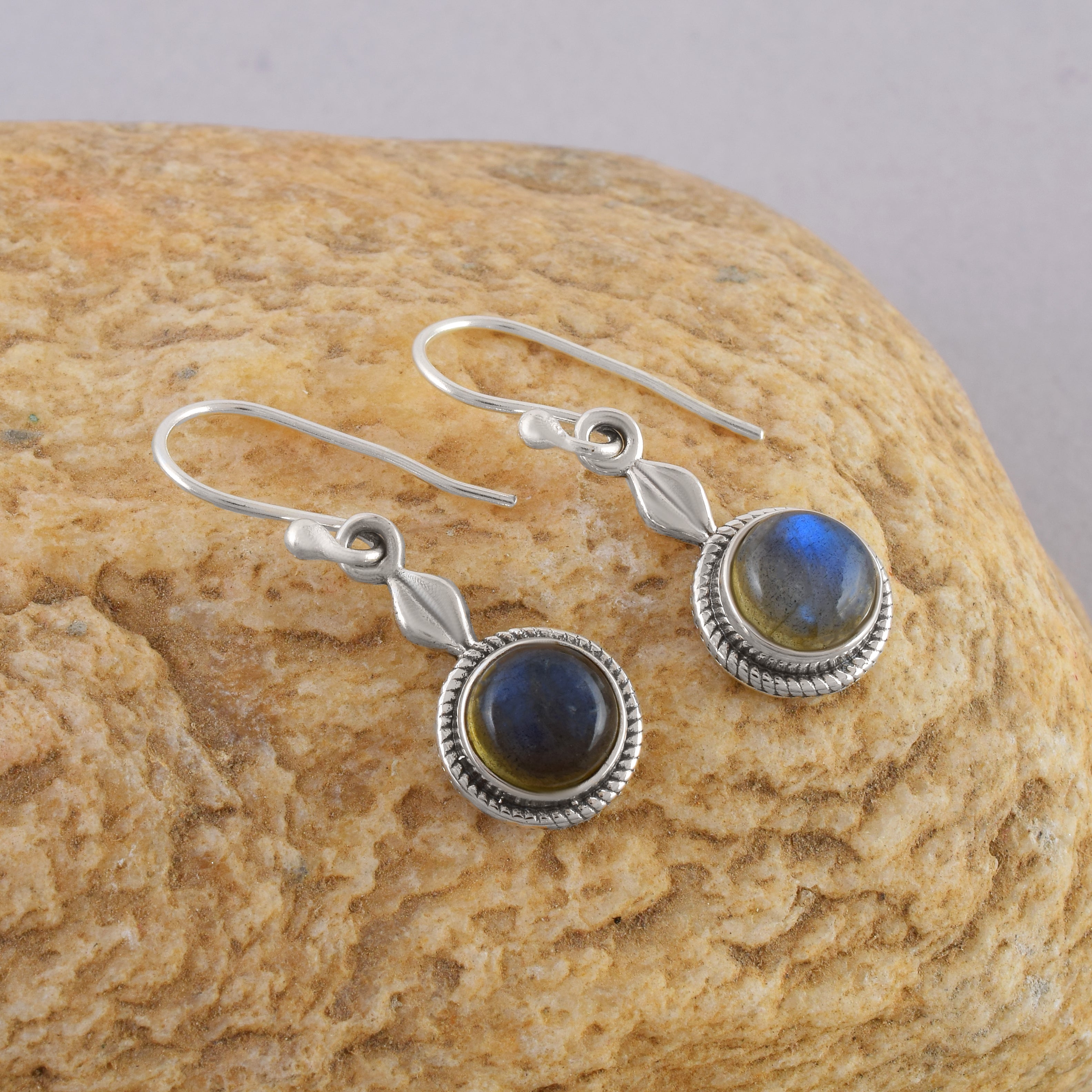 Labradorite Silver Round Dangle Earrings