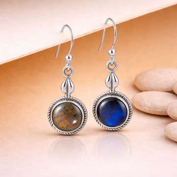 Labradorite Silver Round Dangle Earrings