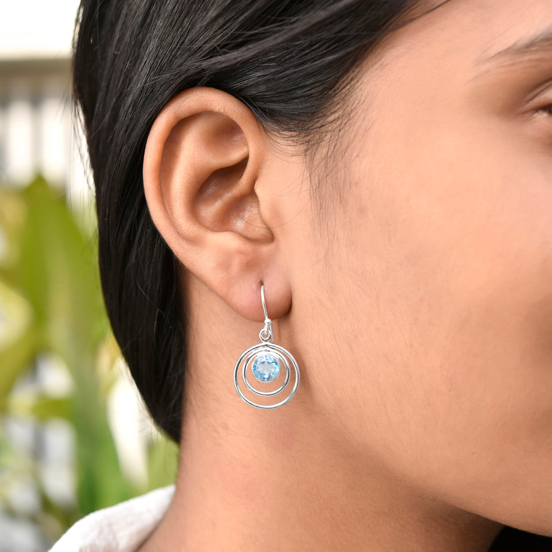 Blue Topaz Double Round Dangle Earrings