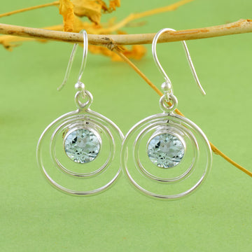 Blue Topaz Double Round Dangle Earrings