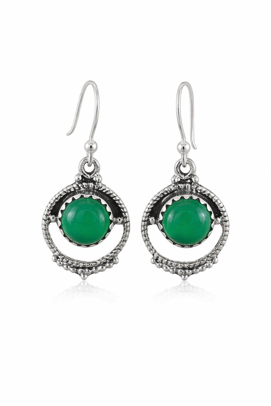 Green Onyx Silver Vintage Dangle Earrings