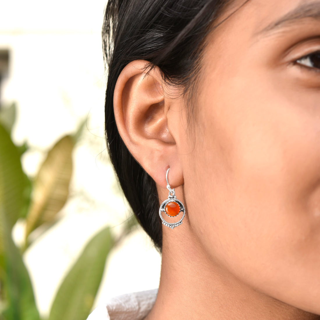 Carnelian Silver Dangle Earrings