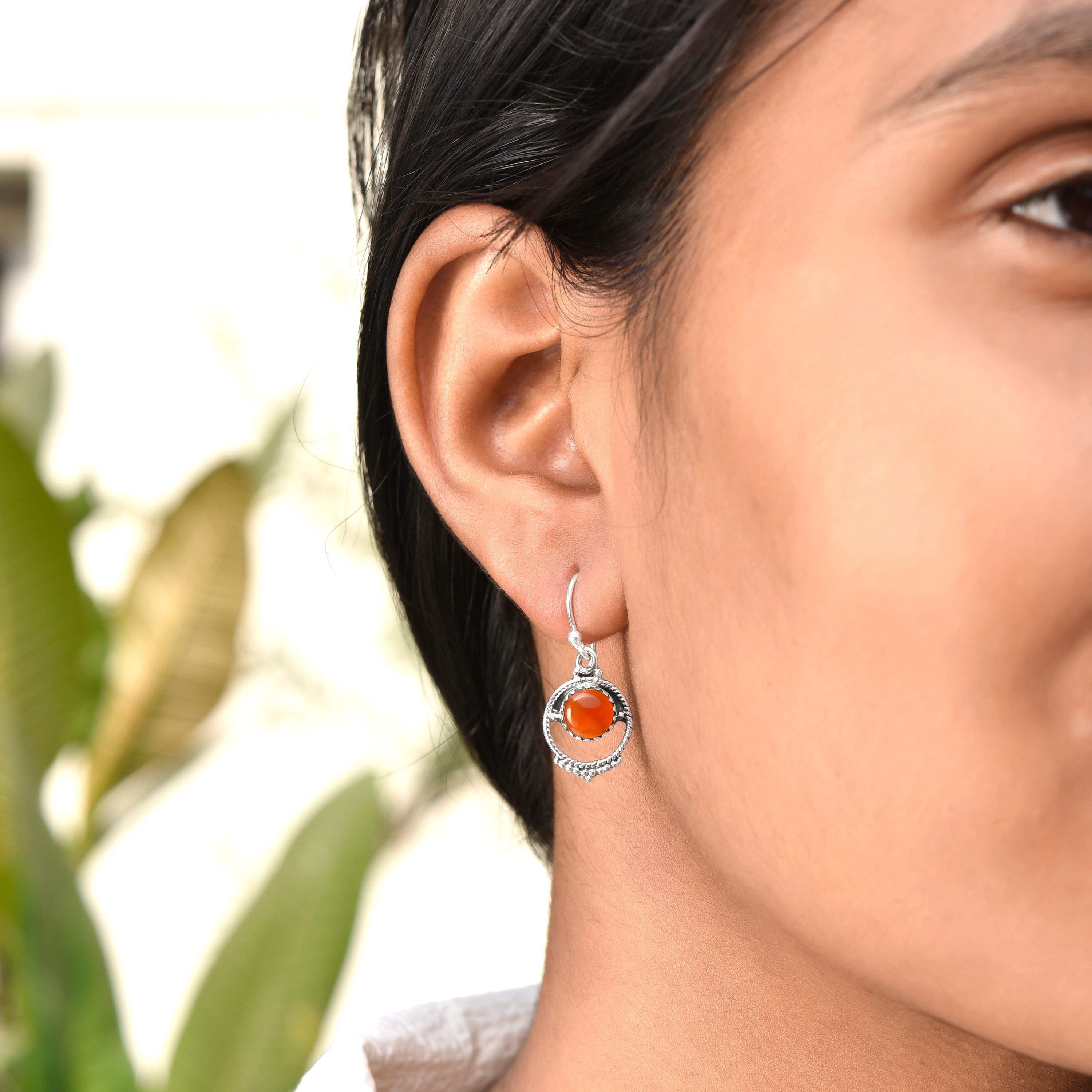 Carnelian Silver Dangle Earrings